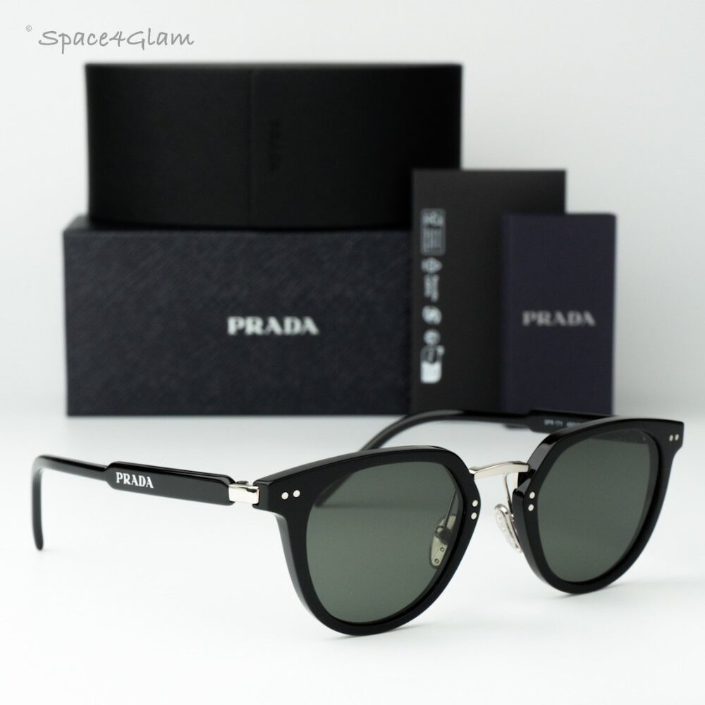 Prada Women Sunglasses Black Green Polarized Oval PR17YS 1AB03R BRAND NEW